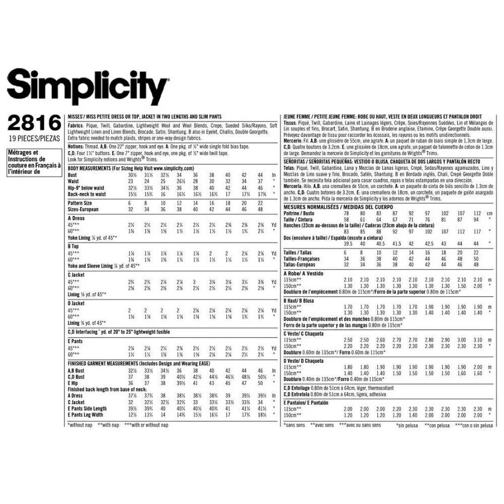 Simplicity sewing pattern